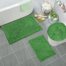 Load image into Gallery viewer, 3pc Set (Style C) Bath Rugs + Round Toilet Lid Rug, Green

