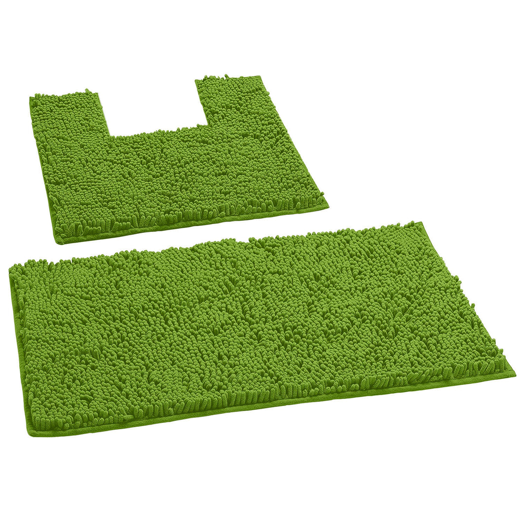 2 Piece Bath Rug + Square Cutout Toilet Mat Set, Green