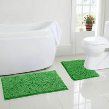Load image into Gallery viewer, LuxUrux Bathroom Rugs Luxury Chenille 2-Piece Bath Mat Set, Green
