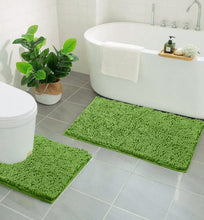 Load image into Gallery viewer, LuxUrux Bathroom Rugs Luxury Chenille 2-Piece Bath Mat Set, Green
