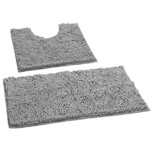 Load image into Gallery viewer, LuxUrux Luxury Chenille 2-Piece Set, Bath Rug + Toilet Mat | 1&quot; Microfiber Shaggy, Super Absorbent | 20-30 &amp; 20-20 U inches | Grey
