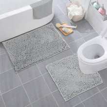 Load image into Gallery viewer, LuxUrux Luxury Chenille 2-Piece Set, Bath Rug + Toilet Mat | 1&quot; Microfiber Shaggy, Super Absorbent | 20-30 &amp; 20-20 U inches | Grey
