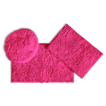 Load image into Gallery viewer, 3pc Set (Style C) Bath Rugs + Round Toilet Lid Rug, Hot Pink
