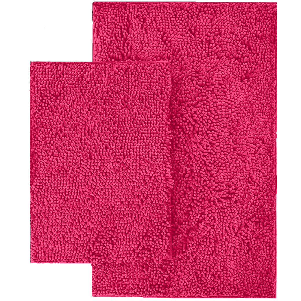 Microfiber 2-Piece Rectangular Mats Set, 20x30 & 15x23 Inch, Hot Pink