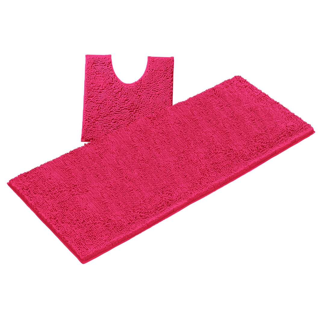 Luxury Microfiber 2-Piece Toilet & Bath Mat Set, XL, Hot Pink
