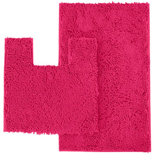 Load image into Gallery viewer, 2 Piece Bath Rug + Square Cutout Toilet Mat Set, Hot Pink
