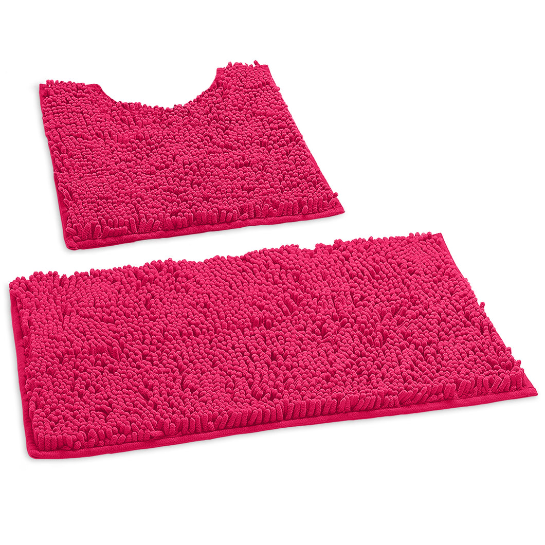 Luxury Chenille Bathroom Rugs 2-Piece Bath Mat Set, Small, Hot Pink