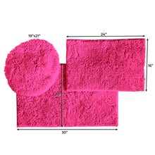 Load image into Gallery viewer, 3pc Set (Style C) Bath Rugs + Round Toilet Lid Rug, Hot Pink
