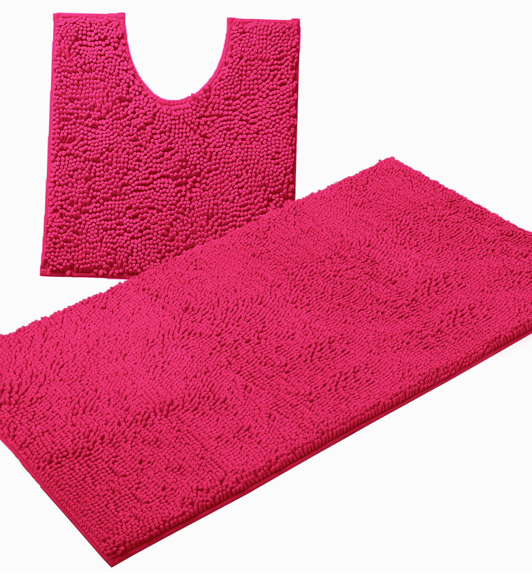 Bathroom Rugs Luxury Chenille 2-Piece Bath Mat Set, Large, Hot Pink