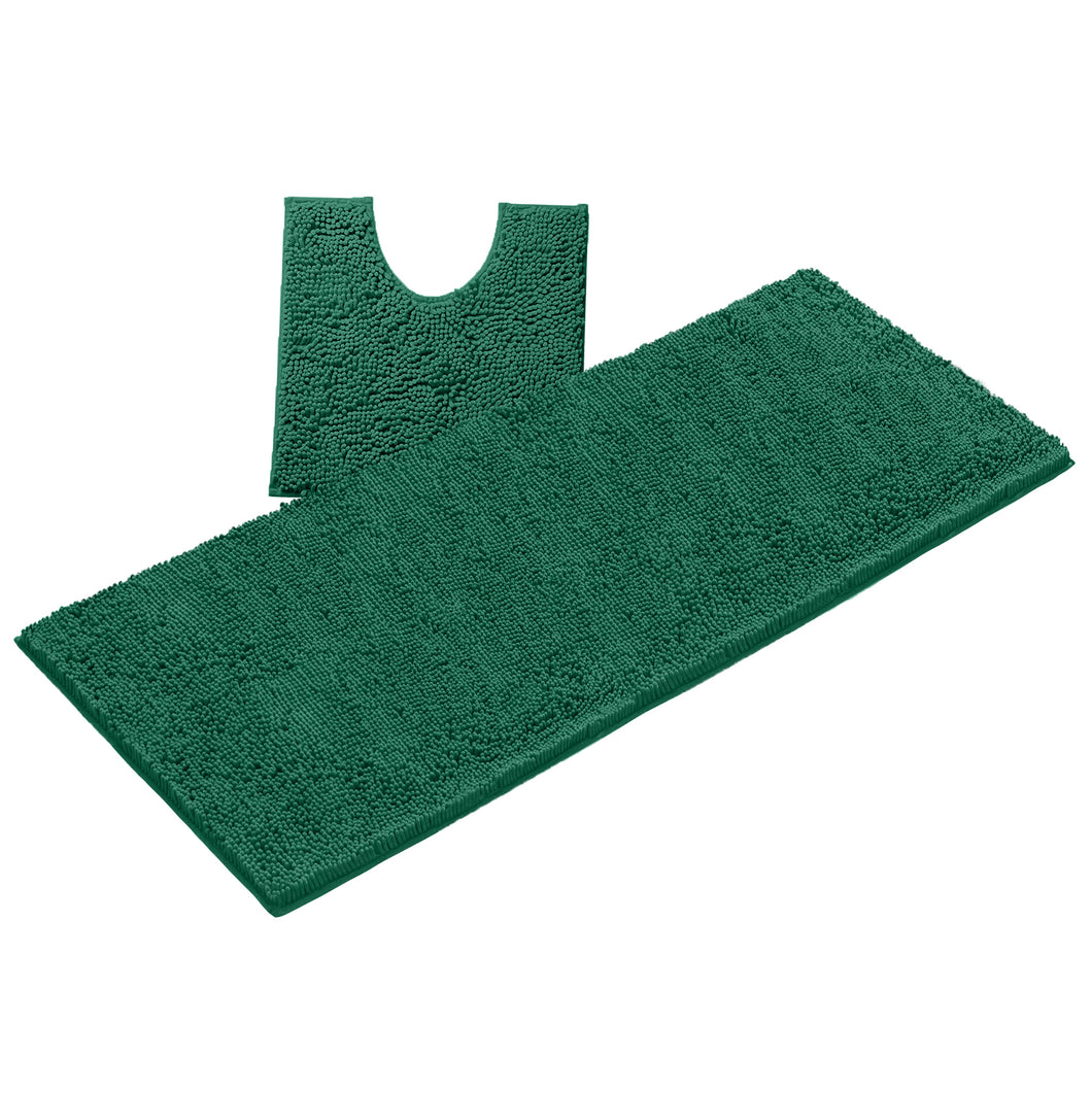 Luxury Microfiber 2-Piece Toilet & Bath Mat Set, XL, Hunter Green