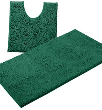 Load image into Gallery viewer, Bathroom Rugs Luxury Chenille 2-Piece Bath Mat Set, Large, Hunter Green
