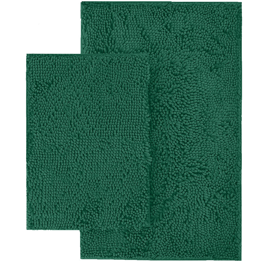 Microfiber 2-Piece Rectangular Mats Set, 20x30 & 15x23 Inch, Hunter Green