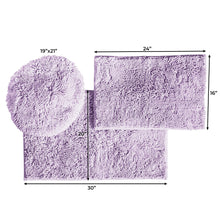 Load image into Gallery viewer, 3pc Set (Style C) Bath Rugs + Round Toilet Lid Rug, Lavender
