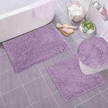 Load image into Gallery viewer, 3pc Set (Style B) Bath Rug + U Shape Toilet Mat + Round Toilet Lid Cover Rug, Lavender
