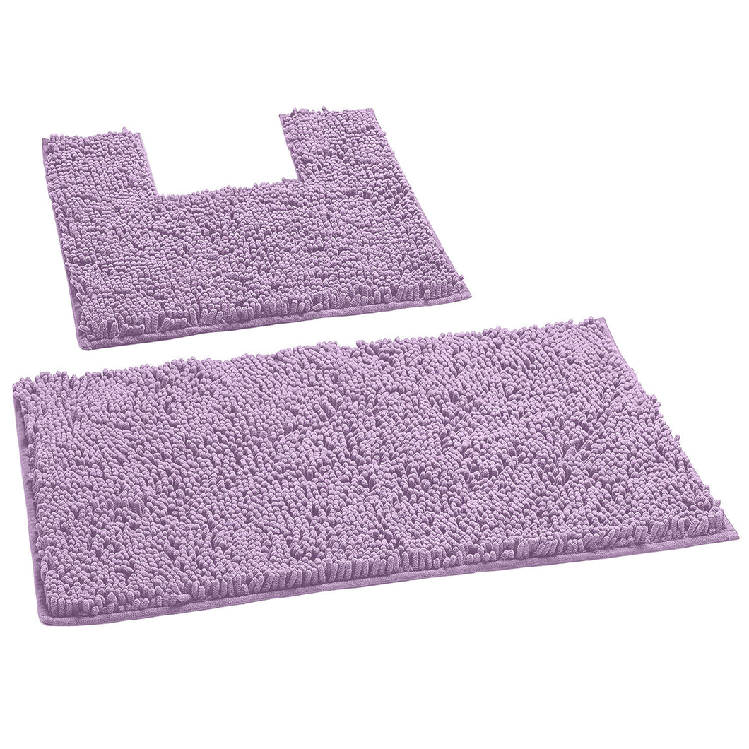 2 Piece Bath Rug + Square Cutout Toilet Mat Set, Lavender