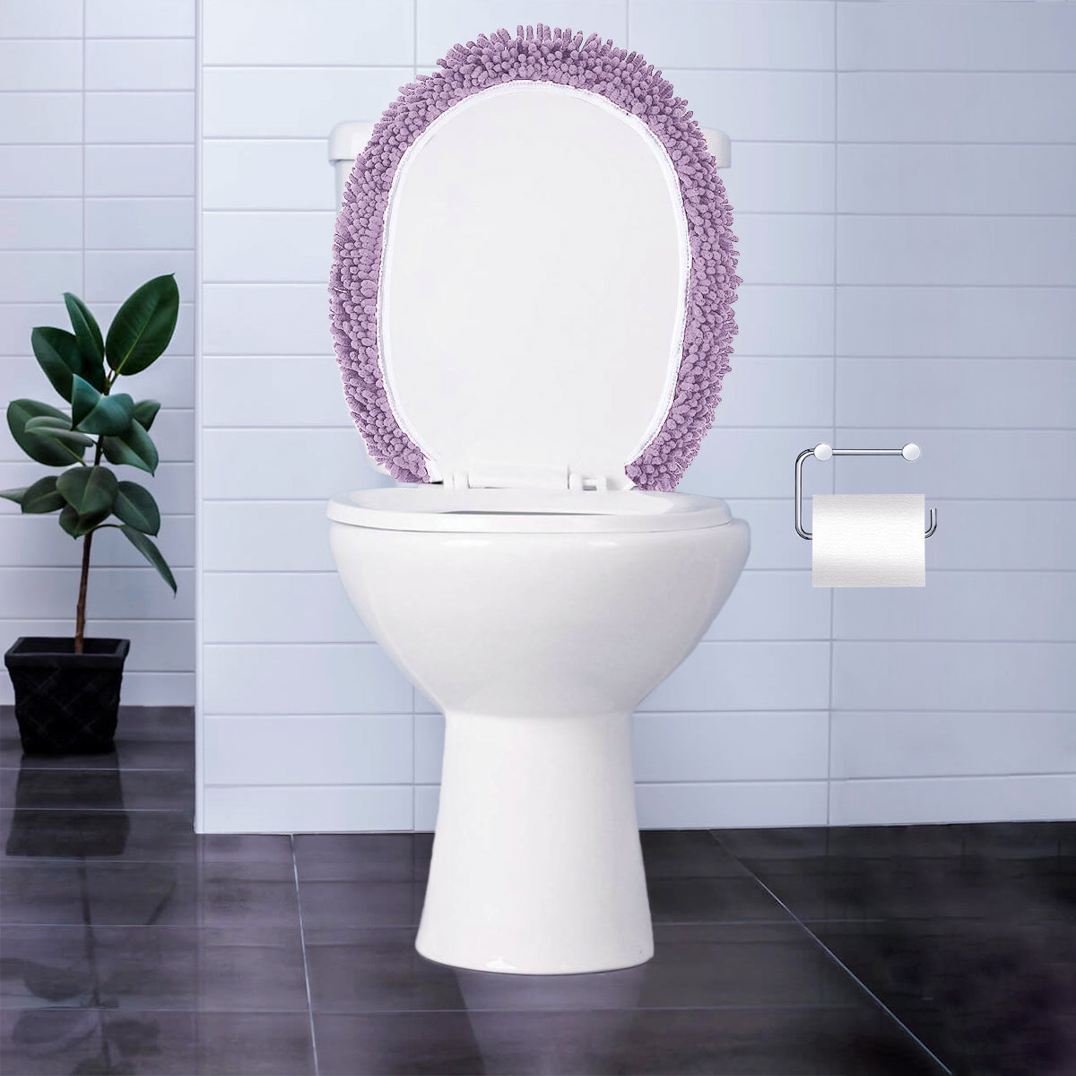 Toilet Seat Round Toilet Lid Cover - Sage Green, Plush Microfiber Oval Toilet Toilet Seat Cover