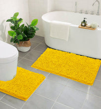 Load image into Gallery viewer, LuxUrux Bathroom Rugs Luxury Chenille 2-Piece Bath Mat Set, Lemon Yellow
