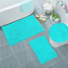 Load image into Gallery viewer, 3pc Set (Style C) Bath Rugs + Round Toilet Lid Rug, Light Blue
