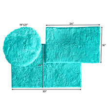 Load image into Gallery viewer, 3pc Set (Style C) Bath Rugs + Round Toilet Lid Rug, Light Blue
