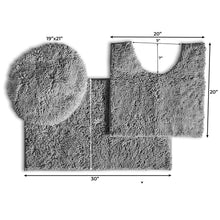 Load image into Gallery viewer, 3pc Set (Style B) Bath Rug + U Shape Toilet Mat + Round Toilet Lid Cover Rug, Light Grey
