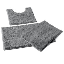 Load image into Gallery viewer, 3 Piece Set (Style A) Bath Rugs + U Shape Toilet Mat, Light Grey
