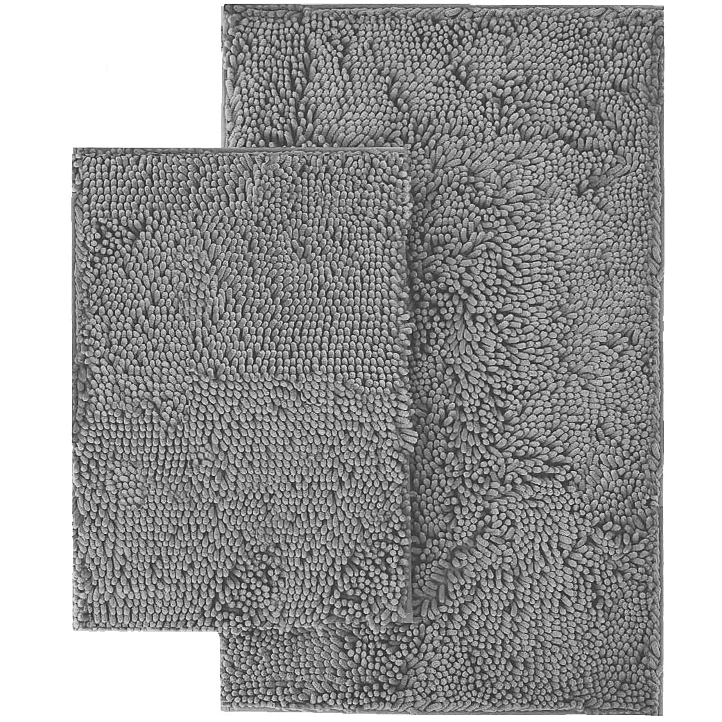 Microfiber 2-Piece Rectangular Mats Set, 20x30 & 15x23 Inch, Light Grey