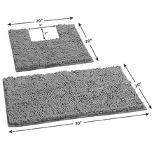 Load image into Gallery viewer, 2 Piece Bath Rug + Square Cutout Toilet Mat Set, Light Grey
