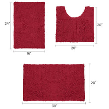 Load image into Gallery viewer, 3 Piece Set (Style A) Bath Rugs + U Shape Toilet Mat, Maroon-red
