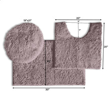 Load image into Gallery viewer, 3pc Set (Style B) Bath Rug + U Shape Toilet Mat + Round Toilet Lid Cover Rug, Mauve
