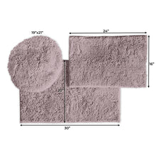 Load image into Gallery viewer, 3pc Set (Style C) Bath Rugs + Round Toilet Lid Rug, Mauve
