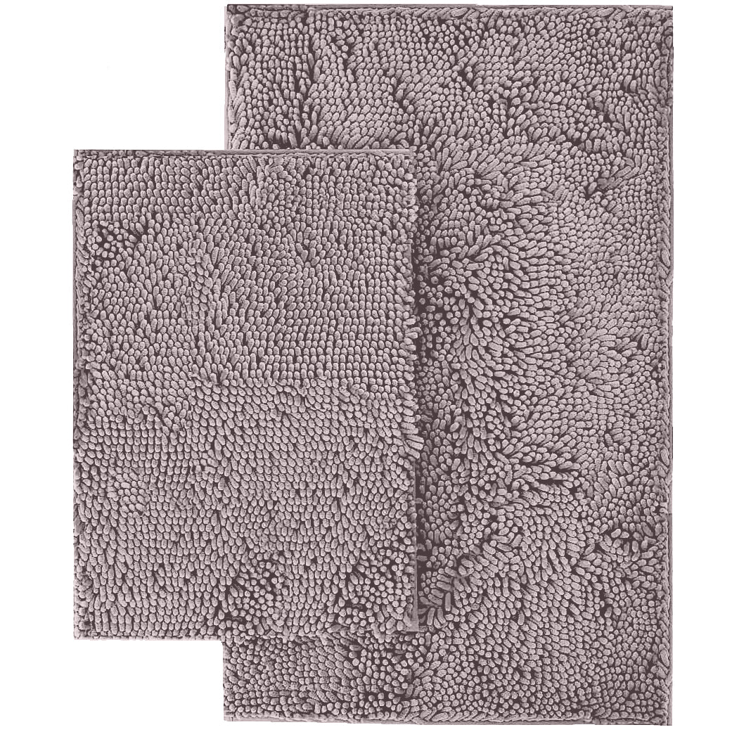 Microfiber 2-Piece Rectangular Mats Set, 20x30 & 15x23 Inch, Mauve