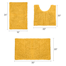 Load image into Gallery viewer, 3 Piece Set (Style A) Bath Rugs + U Shape Toilet Mat, Mustard

