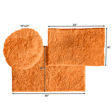 Load image into Gallery viewer, 3pc Set (Style C) Bath Rugs + Round Toilet Lid Rug, Orange
