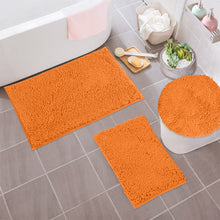 Load image into Gallery viewer, 3pc Set (Style C) Bath Rugs + Round Toilet Lid Rug, Orange
