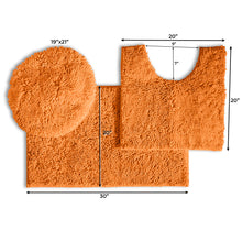 Load image into Gallery viewer, 3pc Set (Style B) Bath Rug + U Shape Toilet Mat + Round Toilet Lid Cover Rug, Orange
