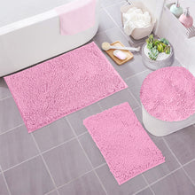 Load image into Gallery viewer, 3pc Set (Style C) Bath Rugs + Round Toilet Lid Rug, Pink
