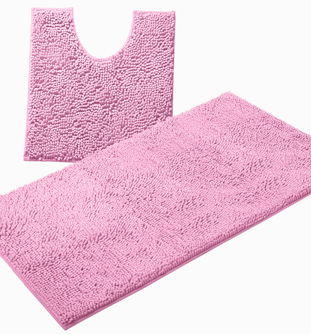 Bathroom Rugs Luxury Chenille 2-Piece Bath Mat Set, Large, Pink