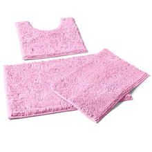 Load image into Gallery viewer, 3 Piece Set (Style A) Bath Rugs + U Shape Toilet Mat, Pink
