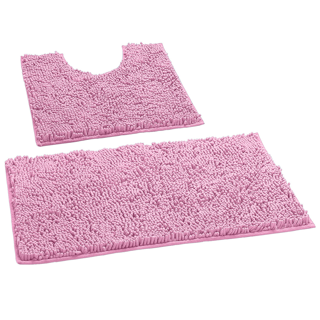 LuxUrux Bathroom Rugs Luxury Chenille 2-Piece Bath Mat Set, Pink