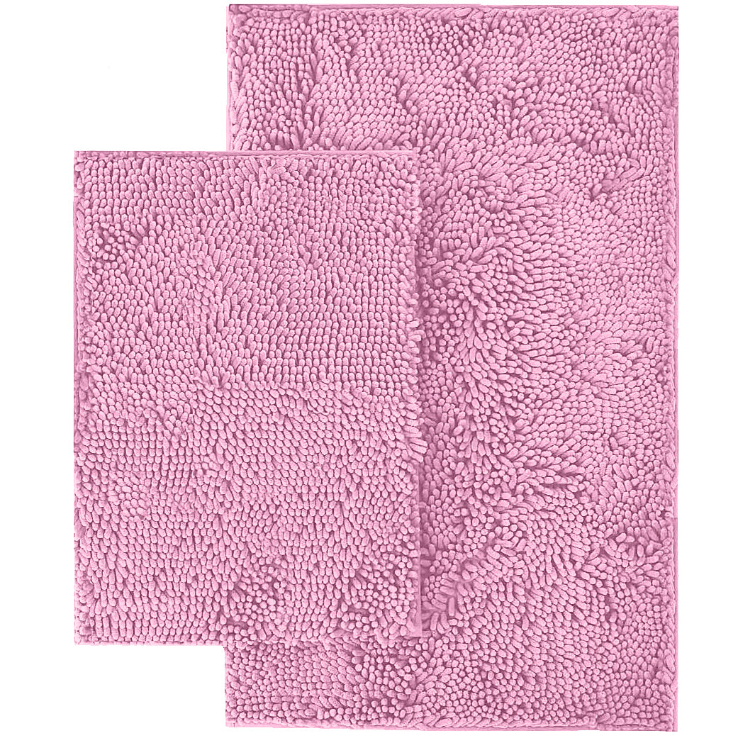 Microfiber 2-Piece Rectangular Mats Set, 20x30 & 15x23 Inch, Pink