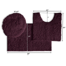 Load image into Gallery viewer, 3pc Set (Style B) Bath Rug + U Shape Toilet Mat + Round Toilet Lid Cover Rug, Plum
