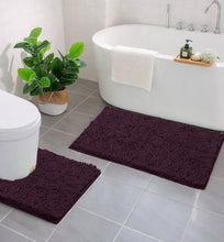 Load image into Gallery viewer, LuxUrux Bathroom Rugs Luxury Chenille 2-Piece Bath Mat Set, Plum
