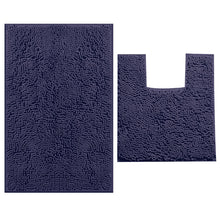 Load image into Gallery viewer, 2 Piece Bath Rug + Square Cutout Toilet Mat Set, Purple
