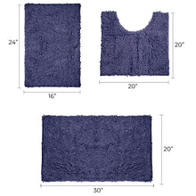 Load image into Gallery viewer, 3 Piece Set (Style A) Bath Rugs + U Shape Toilet Mat, Blue-purple

