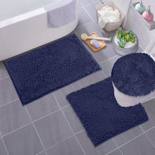 Load image into Gallery viewer, 3pc Set (Style B) Bath Rug + U Shape Toilet Mat + Round Toilet Lid Cover Rug, Blue-purple
