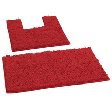 Load image into Gallery viewer, 2 Piece Bath Rug + Square Cutout Toilet Mat Set, Red
