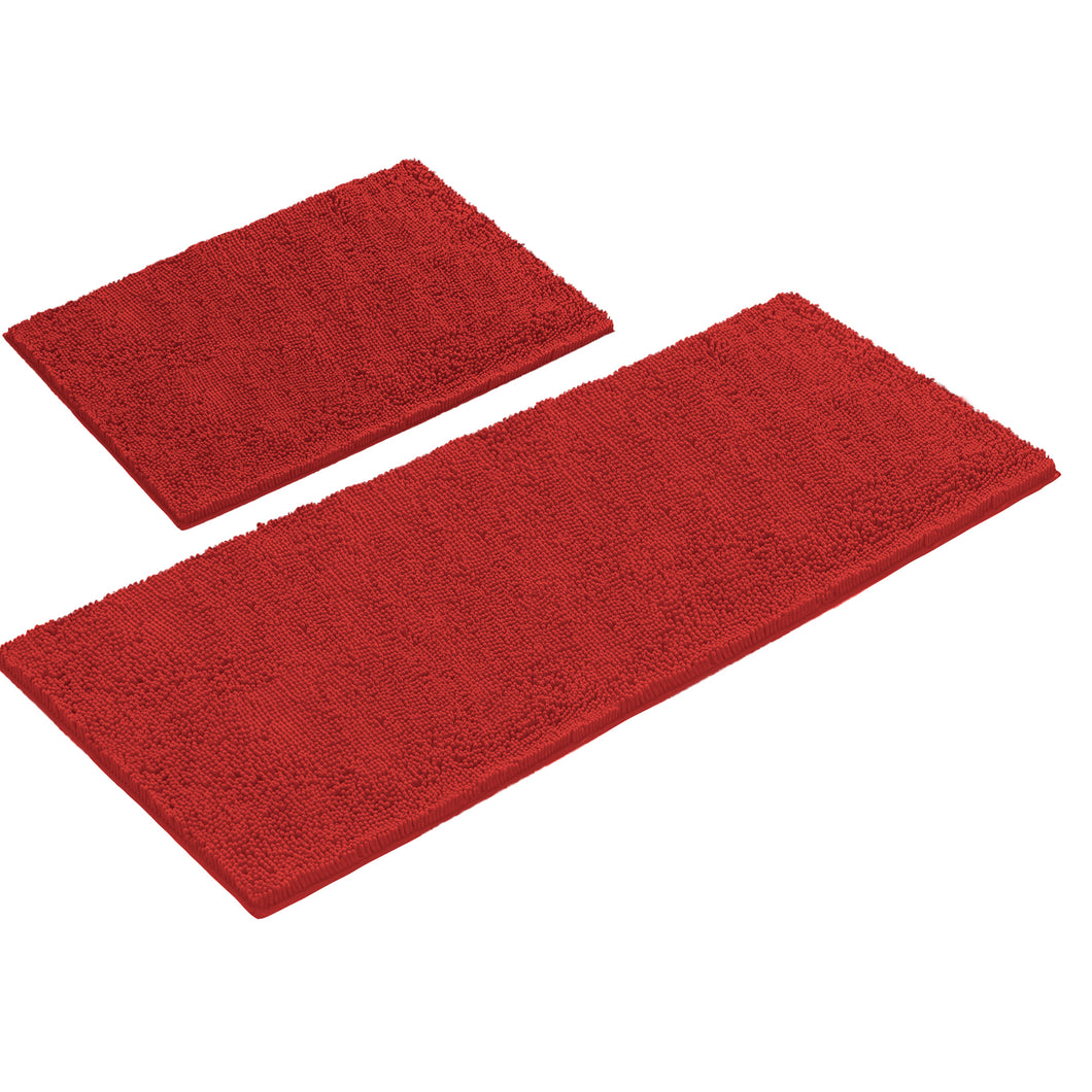 Chenille Microfiber 2-Piece Rectangular Mats Set, XL, Red