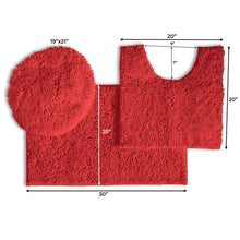 Load image into Gallery viewer, 3pc Set (Style B) Bath Rug + U Shape Toilet Mat + Round Toilet Lid Cover Rug, Red
