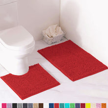 Load image into Gallery viewer, Luxury Chenille Bathroom Rugs 2-Piece Bath Mat Set, Small, Red
