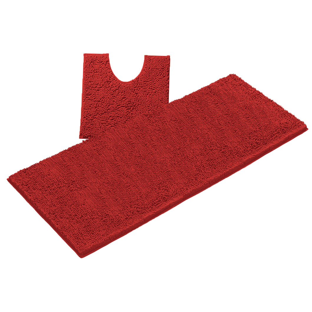 Luxury Microfiber 2-Piece Toilet & Bath Mat Set, XL, Red